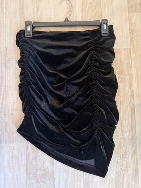 Express Black Velvet Ruched Mini Skirt | Size Medium